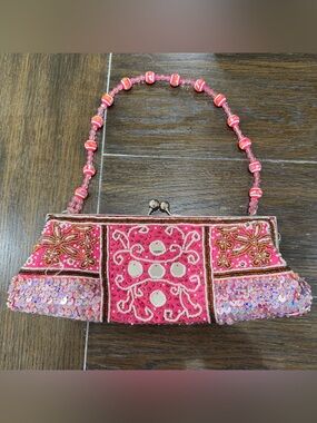 Beaded Pink Embellished Women's Clutch Handbag
